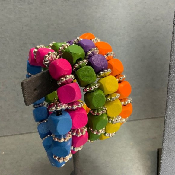 Memory Wrap Bracelet 3 In Round Pink Bead Earrings Colorful Boho 80s 90s Y2K Fun - Picture 2 of 5